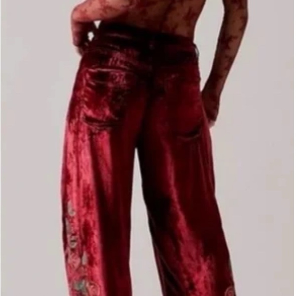 NWT FREE PEOPLE ANNA SUI COLAB ROSE GARDEN EMBROIDERED TROUSERS - Picture 2 of 3